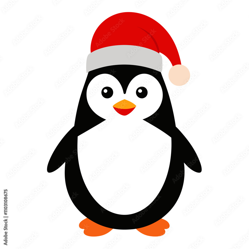 Fototapeta premium Penguin wearing a Santa Claus hat