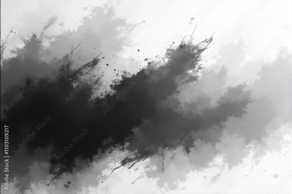 Obraz premium A minimalist abstract painting with a flowing gray brushstroke