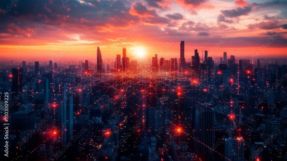 Fototapeta premium Advanced Business Center Leveraging IoT for Enhanced Connectivity in Finance and Tech Industries