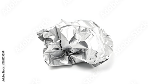 Crumpled aluminum foil piece isolated on white, clipping isolated highlighted by white, png