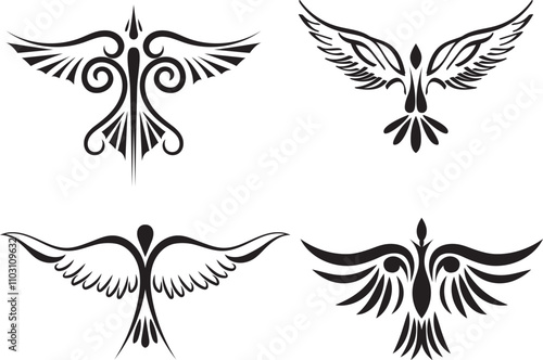Tribal Tattoo Egal Wings Design Elements Set Pack. Tribal tattoo design in vector format.