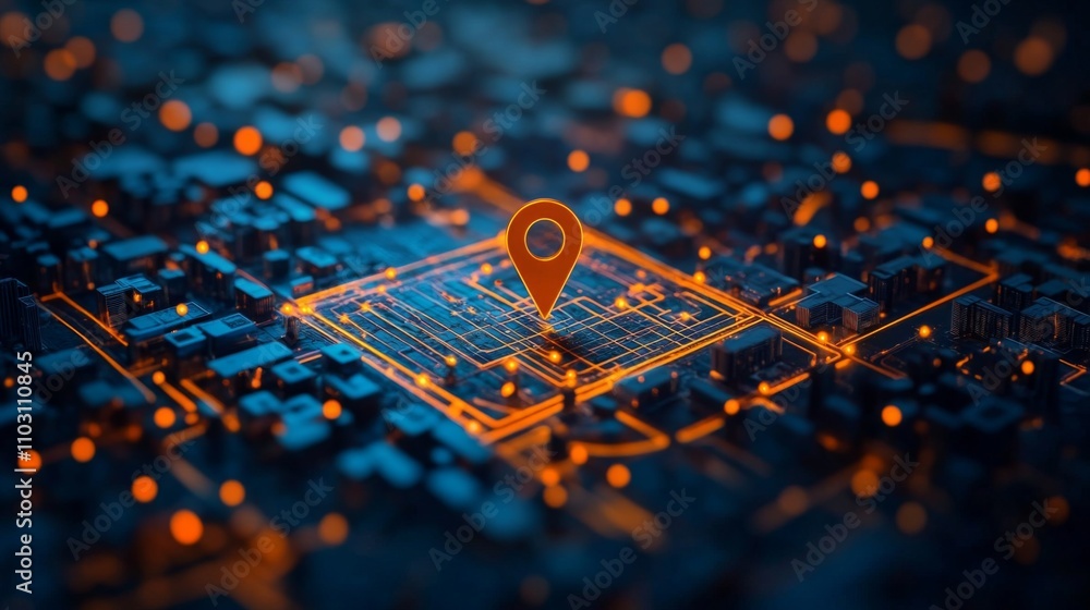 3D Vector Illustration of a Dynamic Map with Business Locations 3D Vector Illustration of a Dynamic Map with Business Locations
