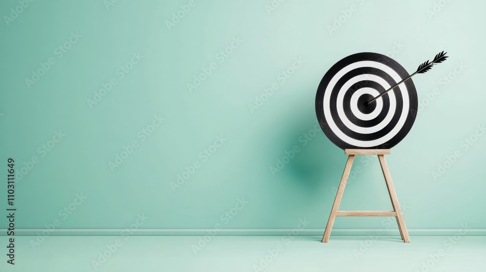 Minimalistic black target design on plain background for business and marketing themes with ample copy space available. Minimalistic black target design on plain background for business and marketing themes with ample copy space available.