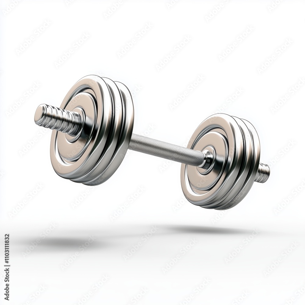 Fototapeta premium Floating metallic barbell presenting an abstract view on fitness and strength training concepts