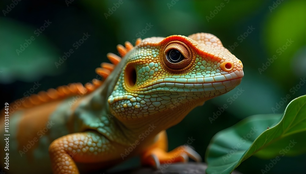 Obraz premium A lizard's head with vibrant orange and yellow markings