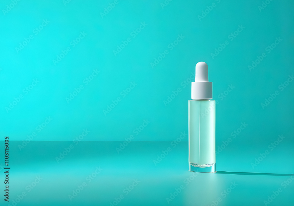 A bottle of essential oil with a pipette on a blue background. The concept of skin care A bottle of essential oil with a pipette on a blue background. The concept of skin care