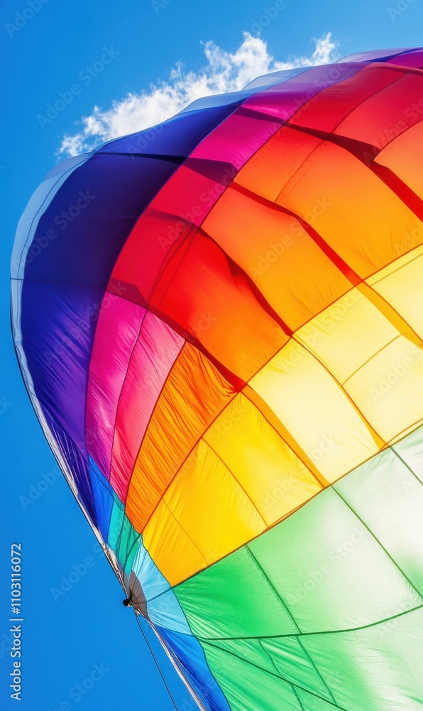 Obraz premium Colorful Hot Air Balloon Canopy Against a Blue Sky