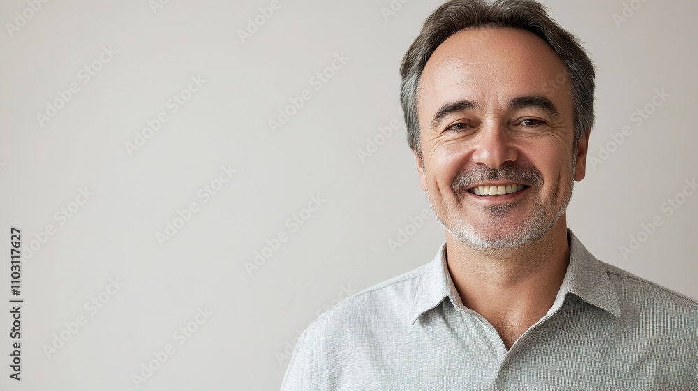 Smiling Mature Man with Gray Hair and Casual Shirt Posing Smiling Mature Man with Gray Hair and Casual Shirt Posing