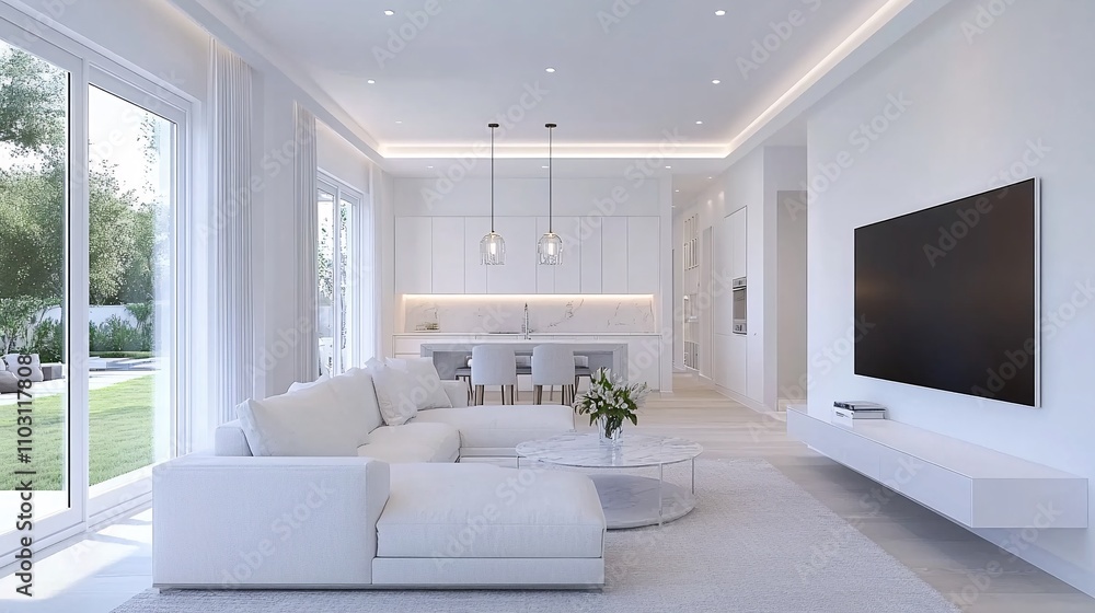 2409_027.3d rendering architectural visualization of a stylish modern family room for minimal townhome, front elevation view, advanced model full scene, 800 mm, tint shift, elegant lighting with 2409_027.3d rendering architectural visualization of a stylish modern family room for minimal townhome, front elevation view, advanced model full scene, 800 mm, tint shift, elegant lighting with