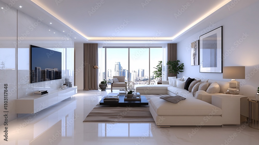 2409_027.3d rendering architectural visualization of a stylish modern family room for minimal townhome, front elevation view, advanced model full scene, 800 mm, tint shift, elegant lighting with 2409_027.3d rendering architectural visualization of a stylish modern family room for minimal townhome, front elevation view, advanced model full scene, 800 mm, tint shift, elegant lighting with