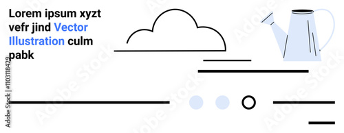 Watering can, cloud, and abstract elements in a simple layout. Ideal for garden-related websites, minimalist design themes, modern aesthetics, nature, web design, home d cor, outdoor activities