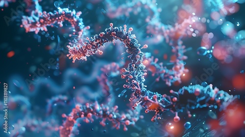 A close-up visualization of RNA strands highlighting their intricate structure and function.