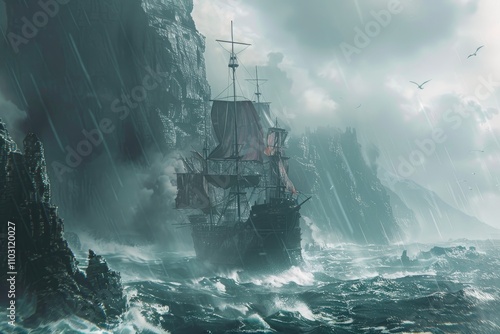 A Ship Battling Rough Seas and Stormy Skies photo