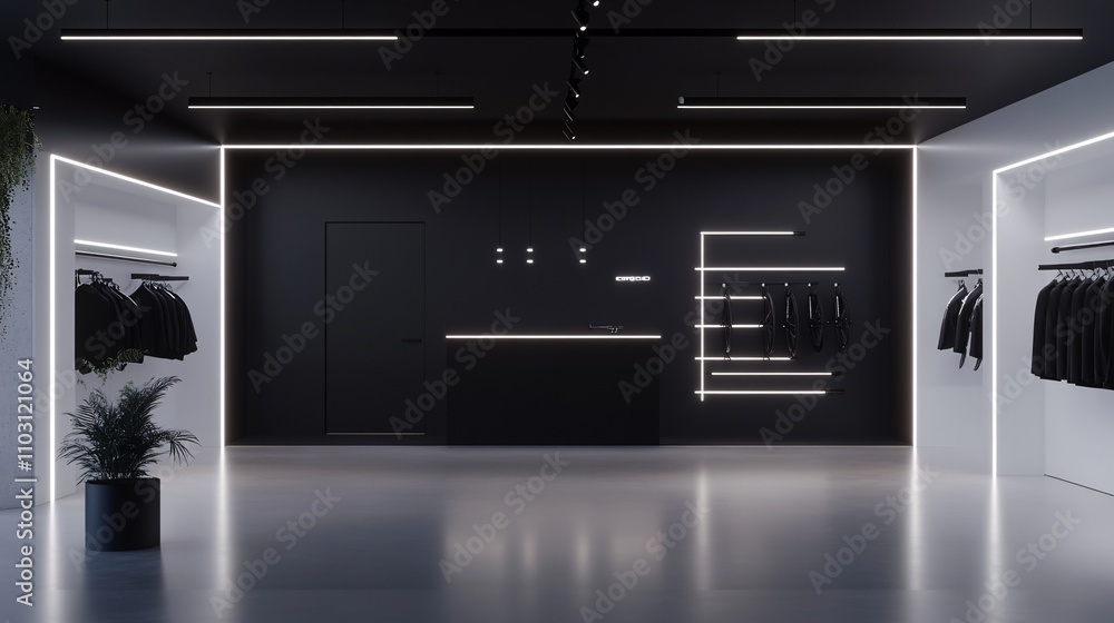 Fototapeta premium 2409_072.3d rendering architectural visualization of a stylish modern repair workshop for bike shop, front elevation view, advanced model full scene, 800 mm, tint shift, elegant lighting with