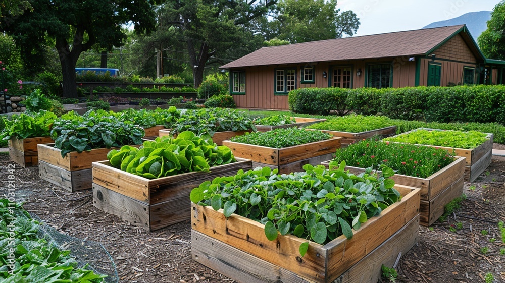 an outdoor garden that is used to teach students about #gardening, image with copyspace an outdoor garden that is used to teach students about #gardening, image with copyspace