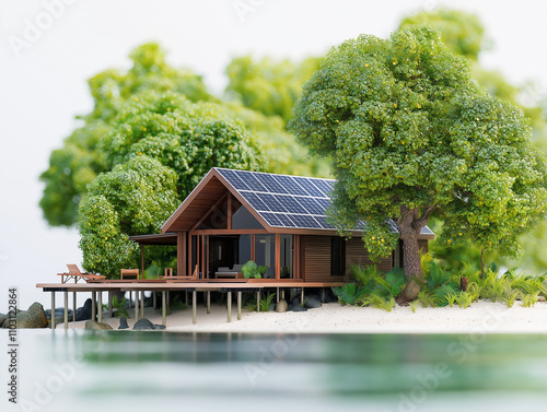 Solar-powered eco-resort in a remote location photo