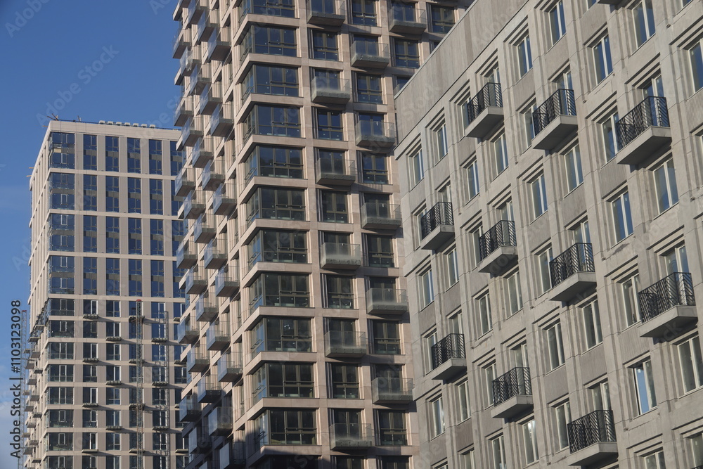 Obraz premium Examples of architecture of new buildings in Moscow, residential areas, Moscow 2024, 2