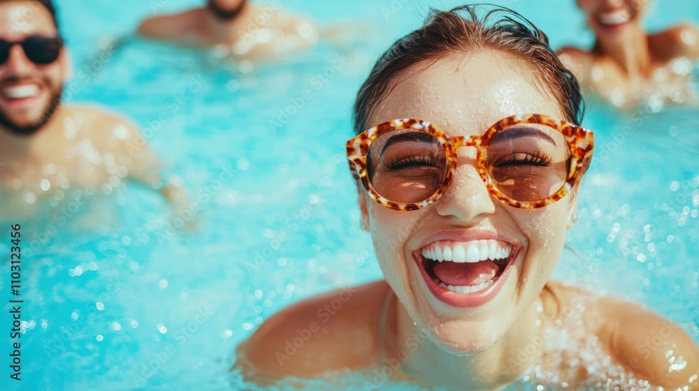 Naklejka premium Joyful summer fun swimming pool lifestyle photography bright atmosphere close-up happiness