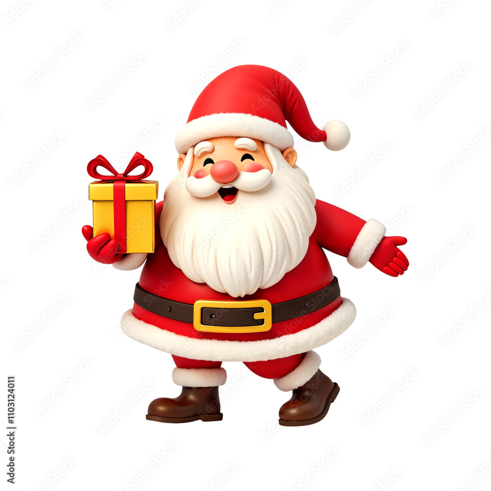 Obraz premium 3d cartoon Santa Claus with gift box isolated on transparent background. Santa png. Christmas. New year