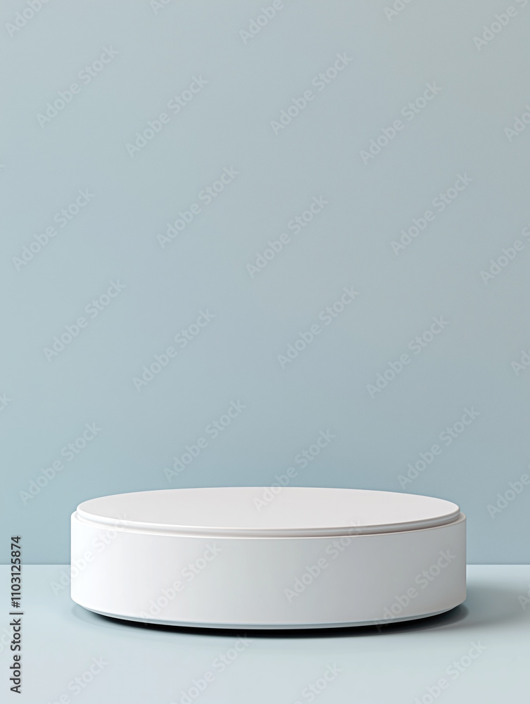 White round podium on a blue wall White round podium on a blue wall