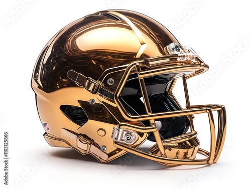 Shiny gold football helmet showcasing sports equipment design.