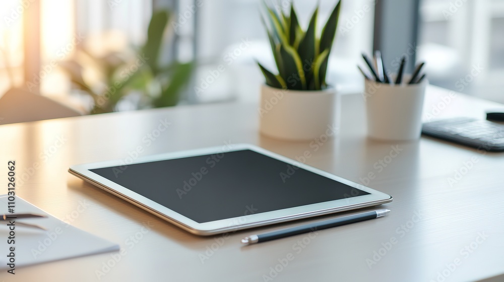 Tablet with pen on a bright modern office desk Tablet with pen on a bright modern office desk