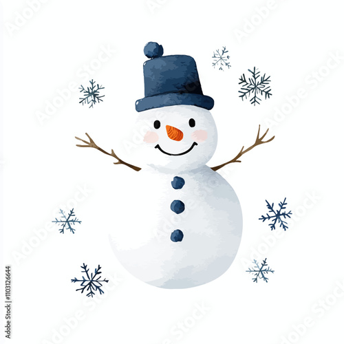 Cheerful Snowman Watercolor...