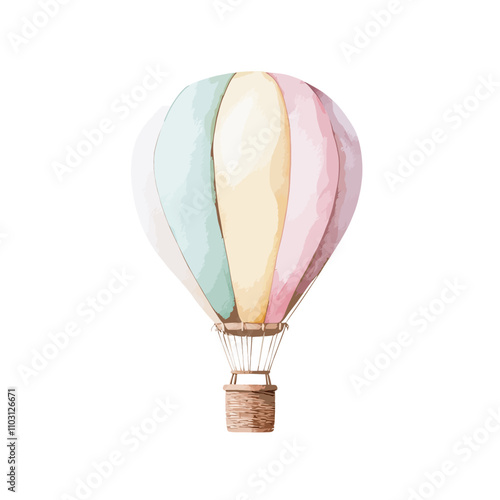 Pastel Watercolor Hot Air Balloon: A delicate and dreamy watercolor illustration of a hot air balloon in soft pastel colors. This whimsical image evokes a sense of wonder and adventure. 