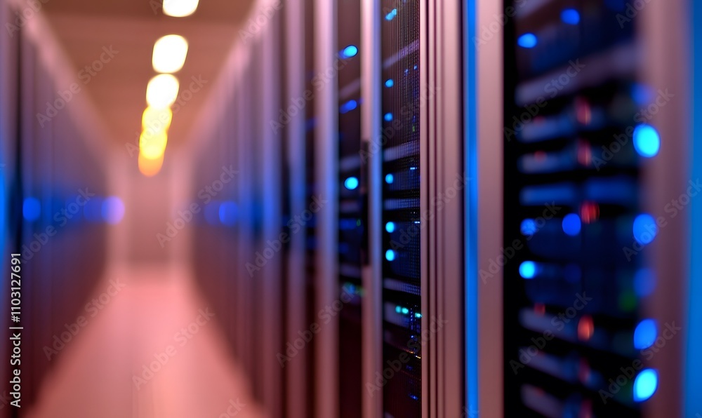 IT worker in a server room looking at servers, Generative AI IT worker in a server room looking at servers, Generative AI