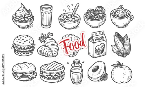 Vector set with food and drink hand drawn
