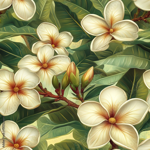 Wallpaper Mural Frangipani Flower Illustration Graphic Design Asset Torontodigital.ca