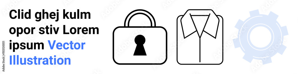 Lock with keyhole, a formal shirt, and a gear icon conveying themes of security, professionalism, and industrial mechanics. Ideal for business security, corporate attire, professional standards, work Lock with keyhole, a formal shirt, and a gear icon conveying themes of security, professionalism, and industrial mechanics. Ideal for business security, corporate attire, professional standards, work