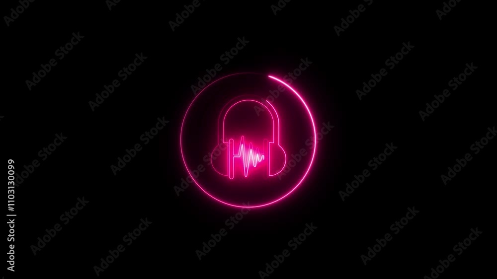 Neon headphones sign. Glowing neon line Headphones icon.Helpline chat icon simple logotype pictogram animation