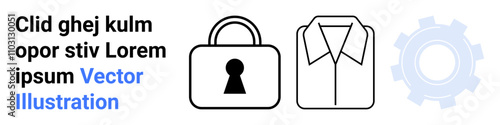 Lock with keyhole, a formal shirt, and a gear icon conveying themes of security, professionalism, and industrial mechanics. Ideal for business security, corporate attire, professional standards, work
