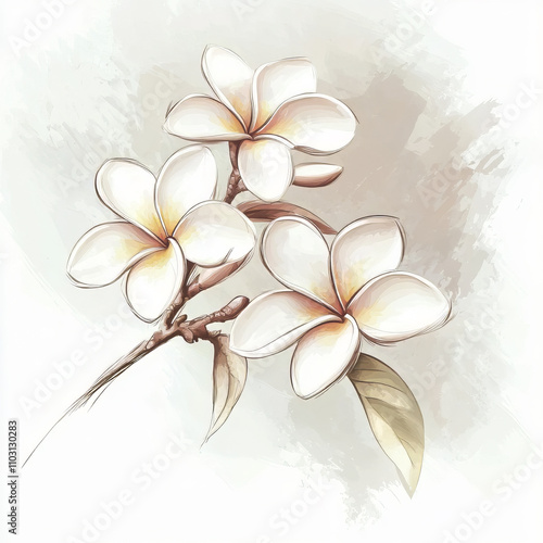 frangipani flowers vector illustration white background, 