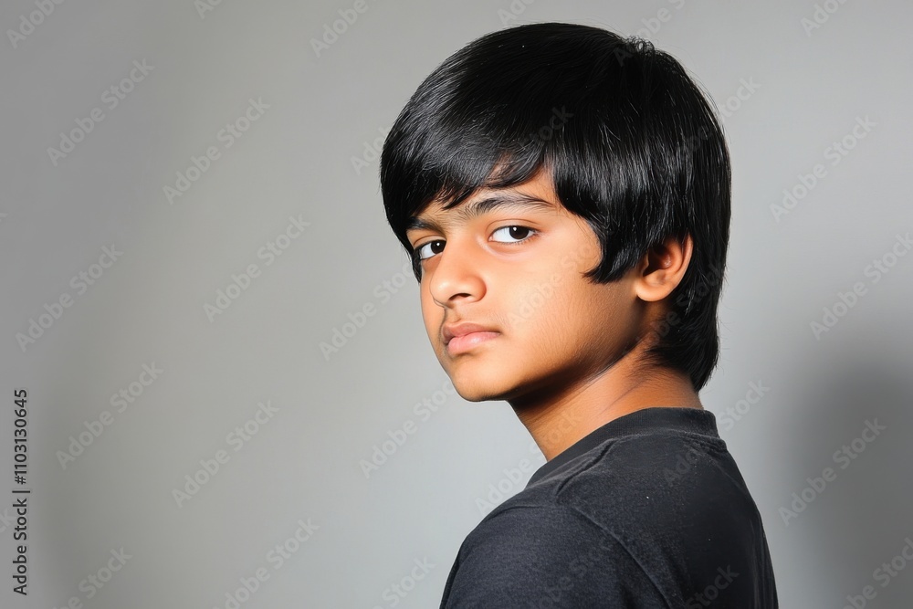 Minimalistic portrait of a thoughtful young individual with calm expression Minimalistic portrait of a thoughtful young individual with calm expression