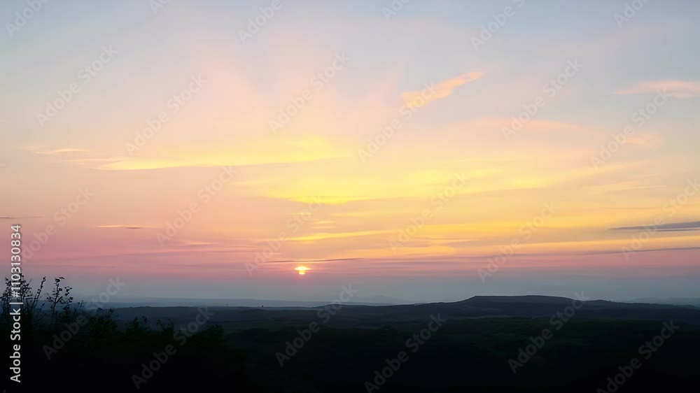 Stunning sunset landscape with vibrant colors and soft clouds in the evening sky. Stunning sunset landscape with vibrant colors and soft clouds in the evening sky.