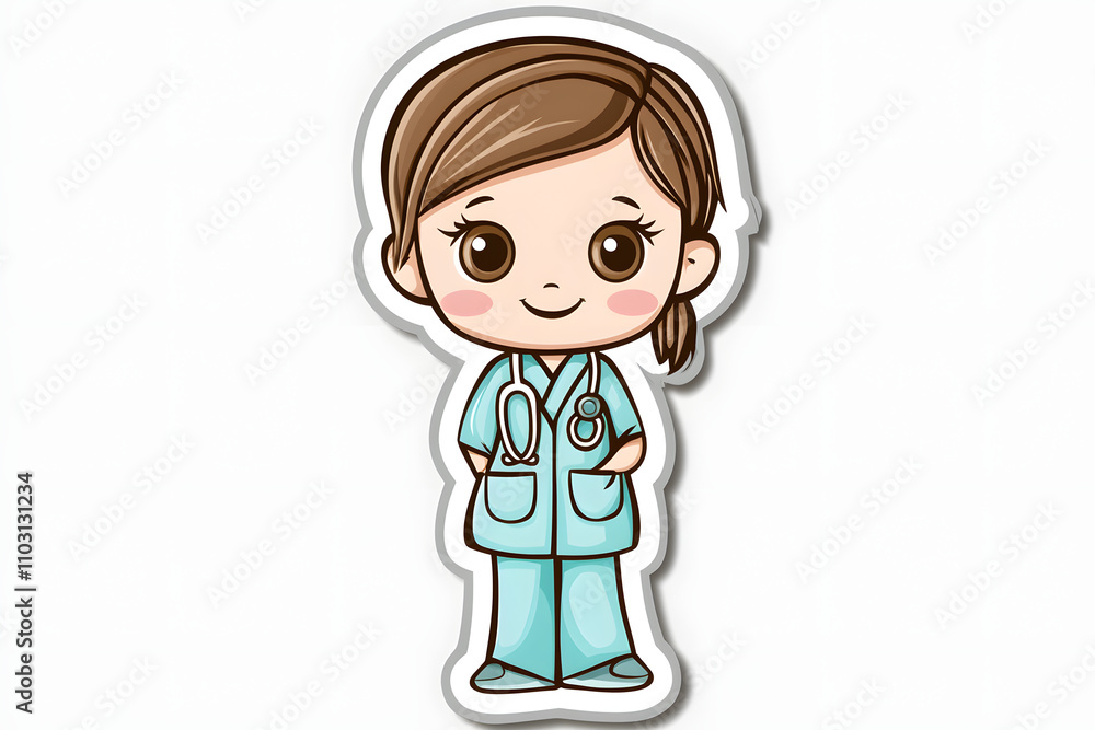 Cute Vector Illustration of a Doctor Sticker Cute Vector Illustration of a Doctor Sticker