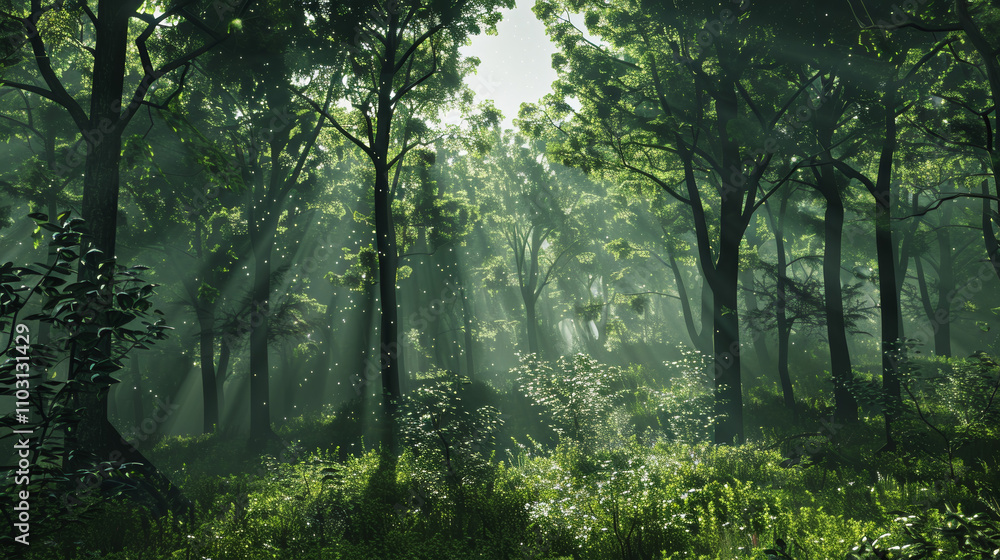 Obraz premium Hidden Path in a Lush Green Forest