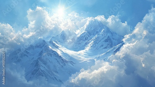 Majestic mountain peaks illuminated by sunlight nature landscape clear sky serene atmosphere