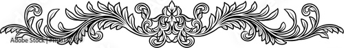 A filigree heraldic crest calligraphic motif, floral pattern horizontal divider design element. Original design in a vintage style.