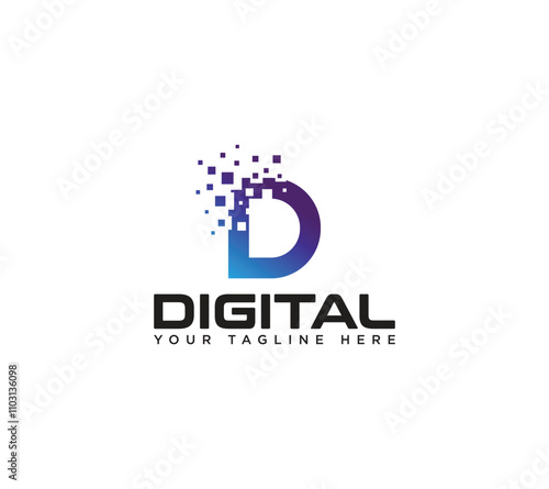 Colorful D letter digital pixel logo icon template for technology, Vector illustration.
