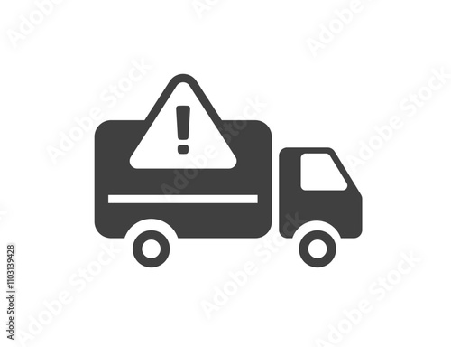 Cargo truck problem icon vector simple graphic sign illustration, delivery freight shipping semi van caution warning alert symbol pictogram silhouette, lorry risk accident, missing delay issue image
