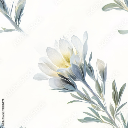 art, icm, motion, a seamless pattern that can be printed on a fabric. contains exotic and tropical flowers , tropical big leafs, background should be a peachy orange leafs should be blue and ecru, 