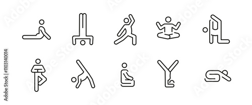 Yoga and meditation icons. 10 of yoga and meditation trendy minimal icons. Yoga Pose, Meditation, Stretching icon. Design signs for web page, mobile app, packaging design. Vector illustration