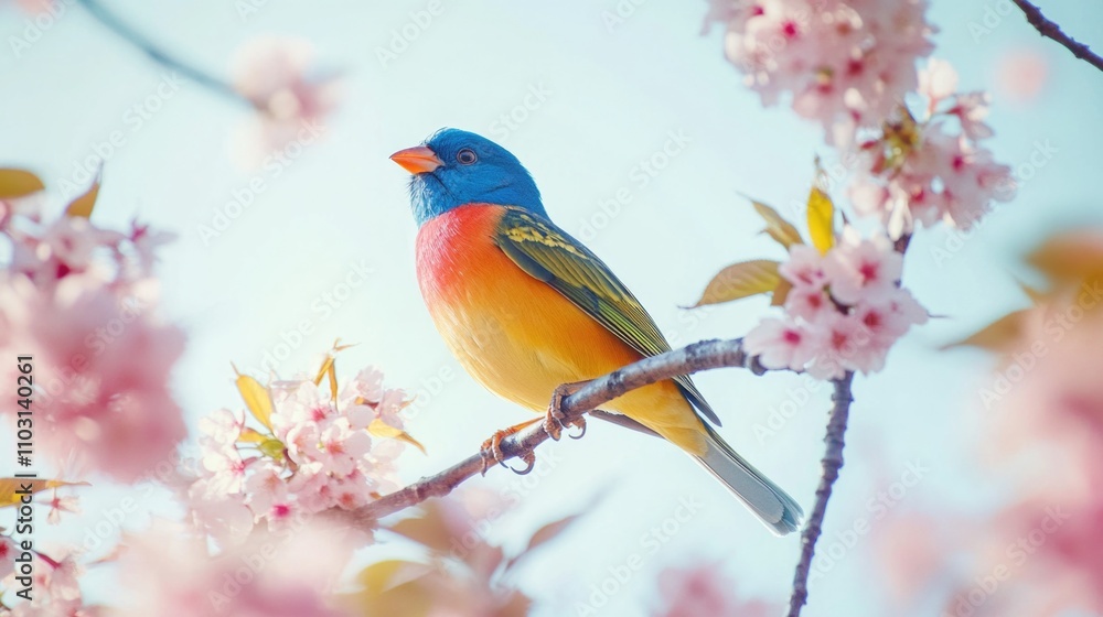 Colorful bird on tree branch Colorful bird on tree branch