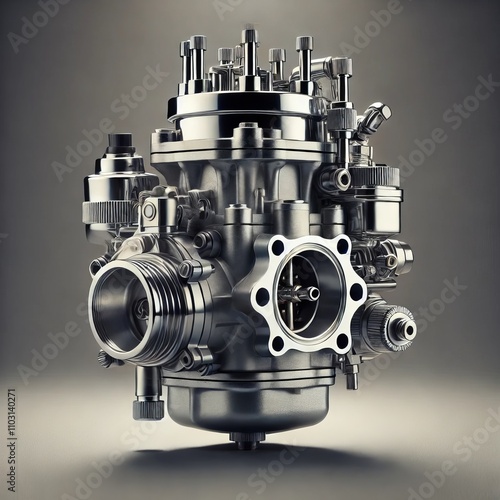 Chrome Motorcycle Carburetor Engine Part Detailed Closeup