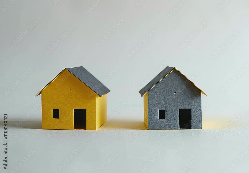 yellow and grey paper houses, minimalistic design, home concept, creative decor, modern aesthetics, perfect for home related themes and ideas about construction or real estate yellow and grey paper houses, minimalistic design, home concept, creative decor, modern aesthetics, perfect for home related themes and ideas about construction or real estate