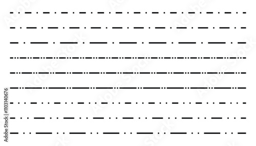 Set of long dashed lines collection. different types of long dashed lines. dashed line set collection isolated on white background. collection of lines for notebook pages