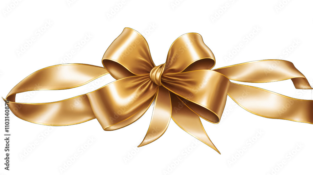 Elegant gold satin ribbon bow, isolated on transparent background Elegant gold satin ribbon bow, isolated on transparent background